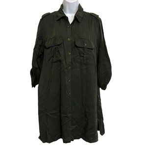 Buddy Basics Rucker Mini Dress Dark Grey 3/4 Roll Tab Sleeve Tencel Size M